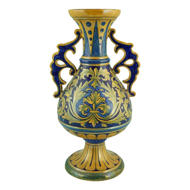 Vintage Neo-Renaissance Majolica Ceramic Vase by Luca Della Robbia, 1920s For Sale