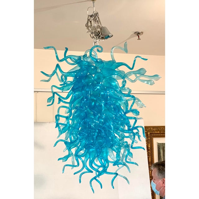 Turquoise Murano Glass Chihuly Style Chandelier | Chairish