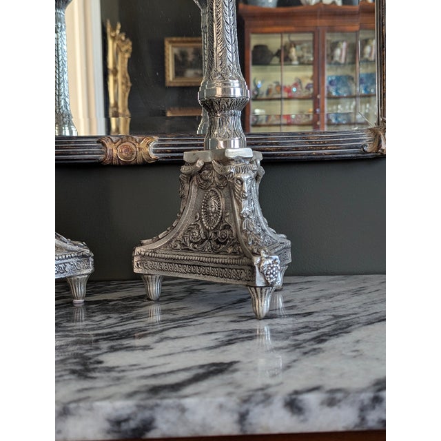 Metal Vintage 1990s Etched Glass Hurricane Candle Holders - a Pair For Sale - Image 7 of 9