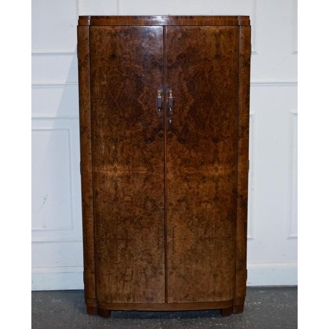 English Art Deco Burr Walnut 2-Door Wardrobe with Shelves, 1930s For Sale - Image 4 of 18
