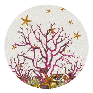 Coral Reef Vegan Leather Round Pebble Placemat, White Pink, Set of 4 For Sale