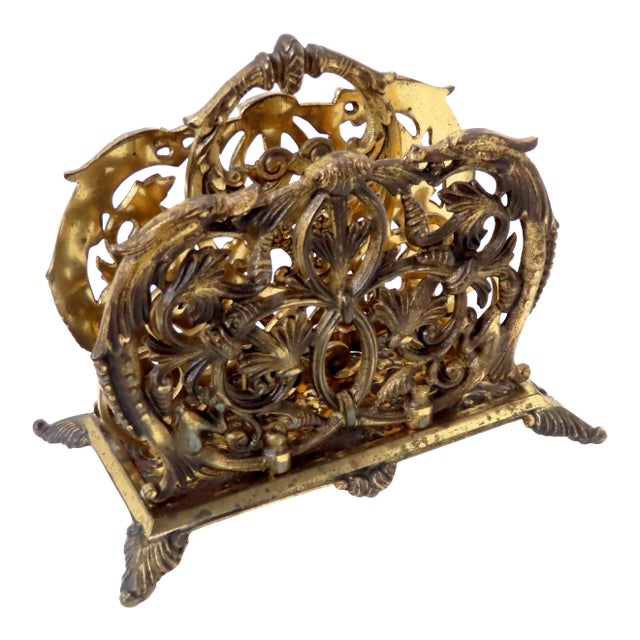 Antique Bronze Gilt Cast Iron Letter Rack With Dolphins For Sale