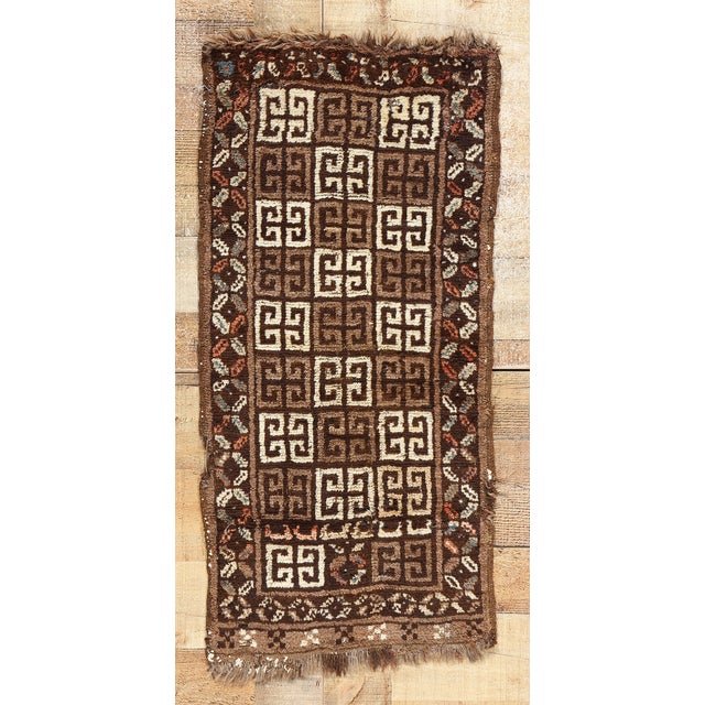 Vintage Persian Lori Greek Key Rug - 01'06 X 03'00 For Sale - Image 9 of 9