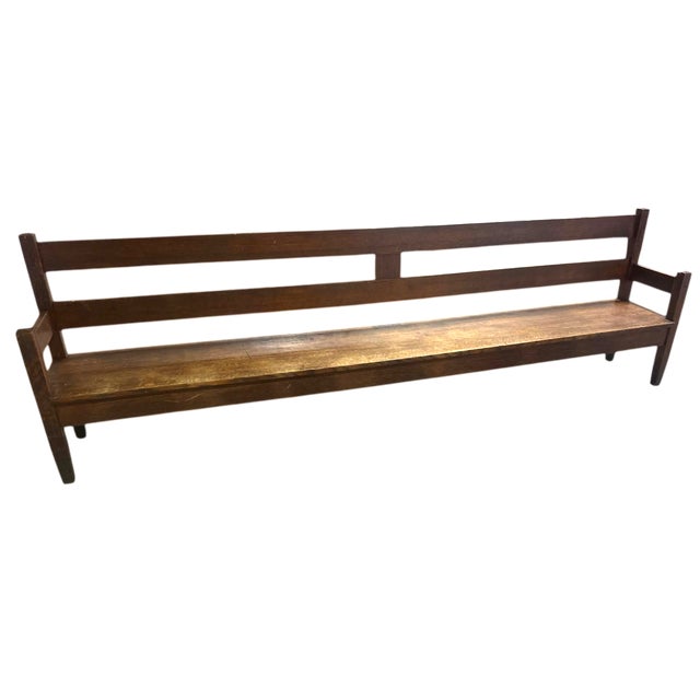 Ten feet long! Antique Stickley style Arts and Crafts Quarter Sawn Oak Bench, Circa 1910