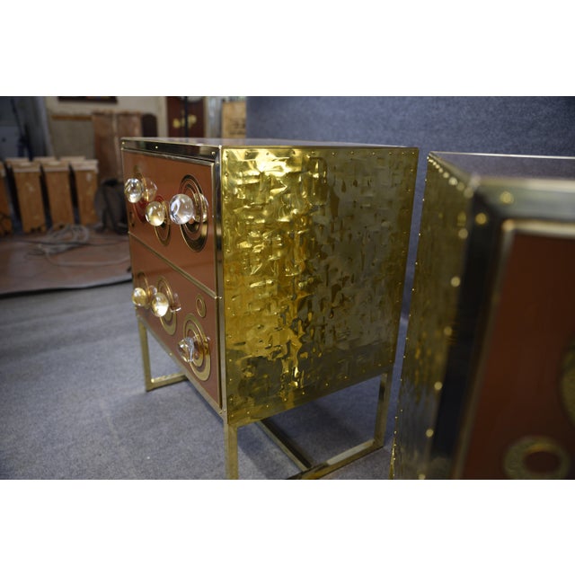 Brown Bedside Tables with Murano Glass and Brass, 2018, Set of 2 For Sale - Image 13 of 17