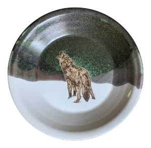 Vintage Hand-Crafted Pottery Bowl With Wolf