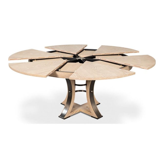 Not Yet Made - Made To Order Transitional Round Dining Table, Medium – Bleached Oak With Hammered Iron Accents For Sale - Image 5 of 11