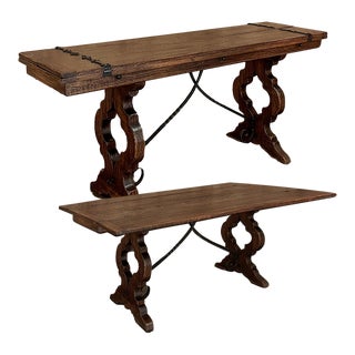 Rustic Spanish Vintage Flip Top Sofa Table ~ Dining Table With Wrought Iron For Sale