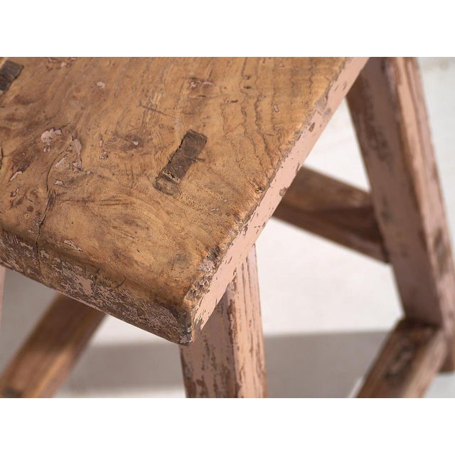 Rustic Antique Stool with Pink Patina, 1900 For Sale - Image 3 of 8
