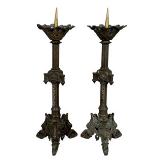 Vintage Brass Tripod Candlesticks, Set of 2 For Sale