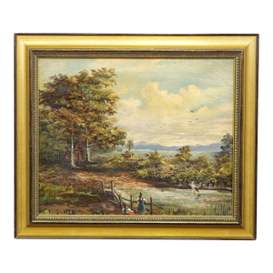 19th Century Biedermeier Landscape Painting With Lake and Trees