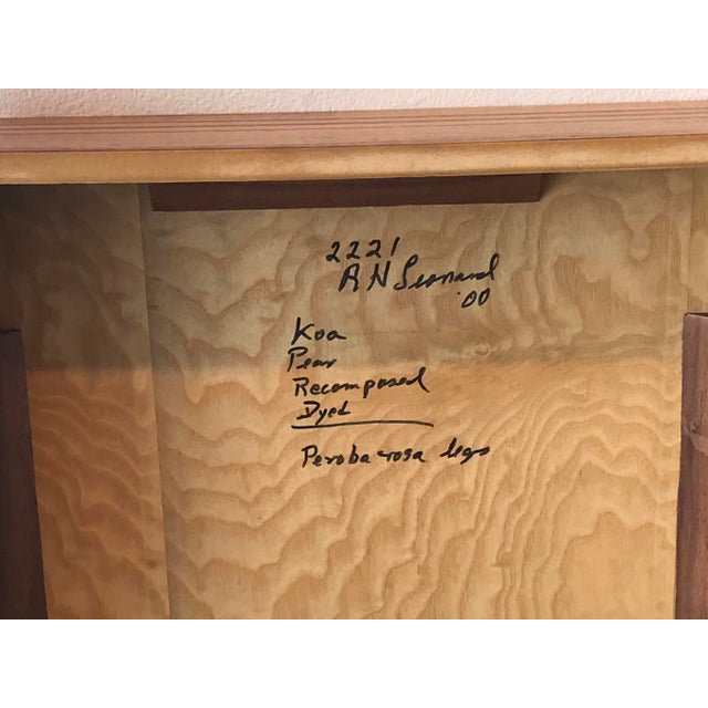 2000 - 2009 Studio Wooden Inlay Recomposed Dyed Koa Pear Woods Side Table For Sale - Image 5 of 7