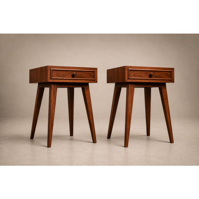 Brazilian Modern Pair of Imbuia Wood Nightstands by Teperman, Brazil, 1950s For Sale - Image 14 of 18
