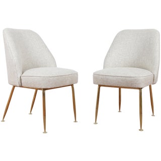 Italian Brass Base White Chairs - A Pair For Sale