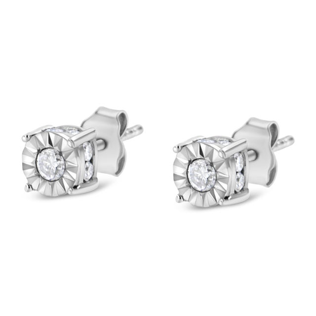 Haus of Brilliance 1/2 Cttw Miracle Set Diamond Stud Earring (J-K Color, I2-I3 Clarity) - Choice of Metal Type (Sterling Silver) - 2 Pieces For Sale - Image 4 of 6