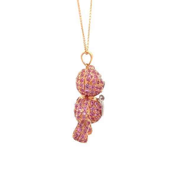 Modern Pink Sapphire 18k Yellow Gold Teddy-Bear Pendant Chain For Sale - Image 3 of 6