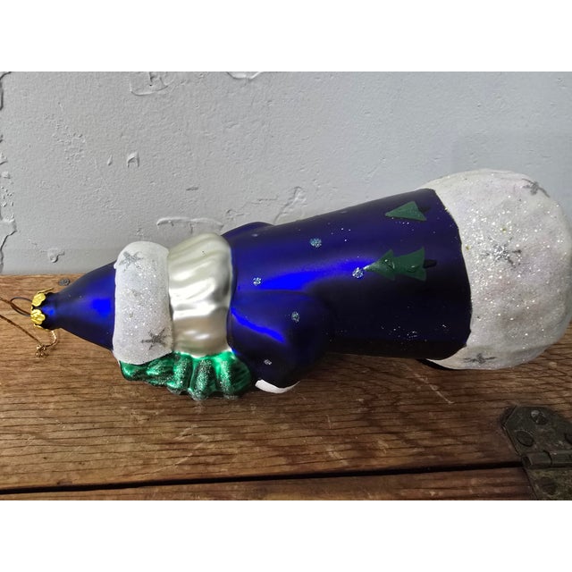 Vintage Polish Hand-Blown Glass Cobalt Blue Father Christmas Ornament For Sale - Image 10 of 12