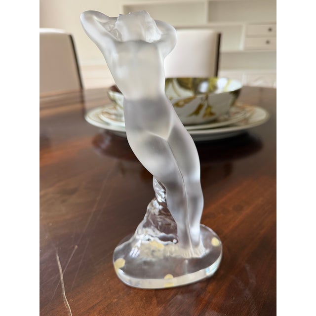 Art Deco 1980s “Lalique of France ‘Nude Dancer’ Frosted Crystal Girl Sculpture” Measuring 4.5”w × 10”h. For Sale - Image 3 of 10