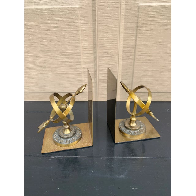 1980s Neoclassical Cast Brass Celestial Armillary Sundial Bookends, Pair For Sale - Image 9 of 9
