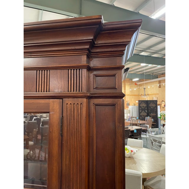 Brown Ethan Allen Cherry Breakfront Display Cabinet – 2 Piece For Sale - Image 8 of 11
