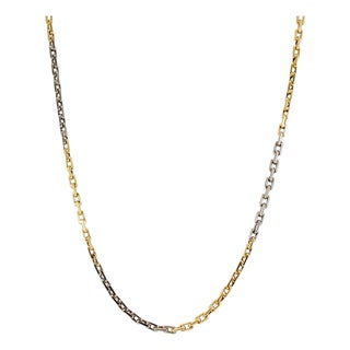 18k Yellow Gold & Sterling Silver Two Tone Choker Rolo Cable Link Chain Necklace For Sale