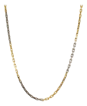 18k Yellow Gold & Sterling Silver Two Tone Choker Rolo Cable Link Chain Necklace