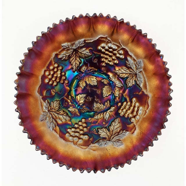 Early 20th Century Northwood Grape and Cable Amethyst Crimped Sawtooth Bowl For Sale In Louisville - Image 6 of 6