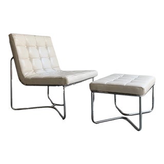 Vintage Modern Chrome Lounge Chair + Ottoman - 2 Pieces For Sale