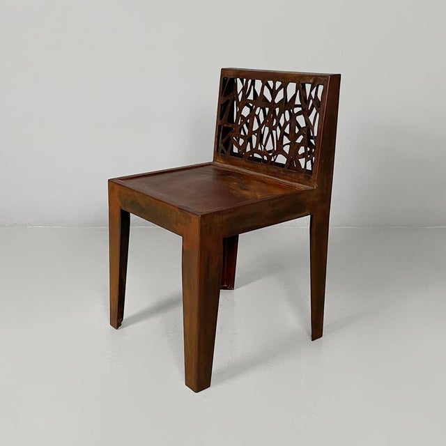 Italian Postmodern Chairs in Corten attributed to Marc Aurel for Metalco, 2010s, Set of 12 For Sale - Image 11 of 16