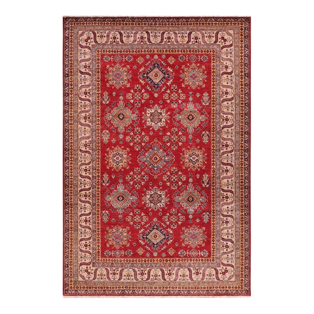 Southwestern Super Kazak Red/Beige Wool Rug - 8'5'' X 10'3'' For Sale