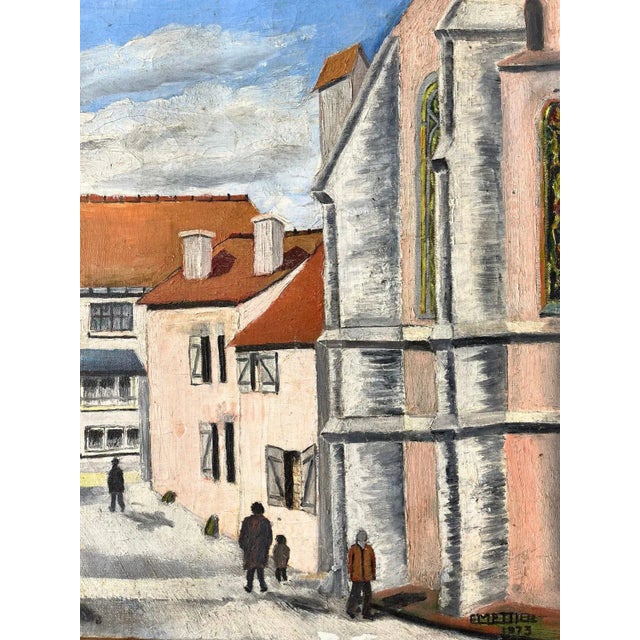 Modern French Artist, Town Square, 1973, Oil on Canvas For Sale - Image 3 of 5