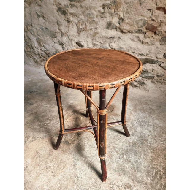 Mid-Century Round Bamboo and Wood Side Table, 1960s For Sale - Image 11 of 11