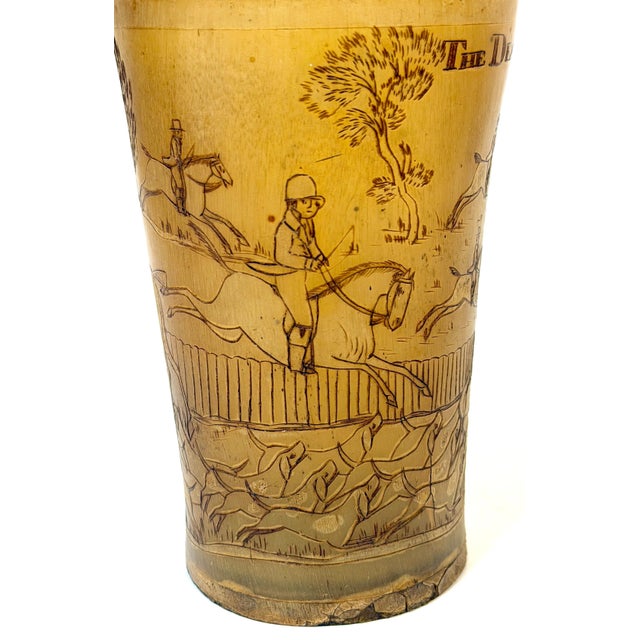 Rare Georgian Hand-Engraved Sporting Cow Horn Beaker "The Death" of the Fox Hunt For Sale - Image 4 of 18