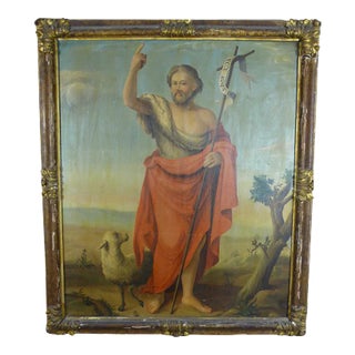 Saint John the Baptist and the Mystic Lamb, 19th-Century, Oil on Canvas, Framed For Sale