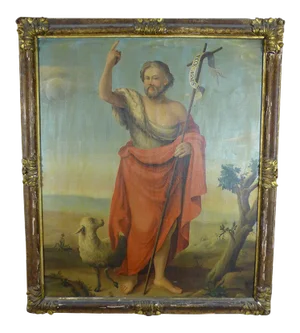 Saint John the Baptist and the Mystic Lamb, 19th-Century, Oil on Canvas, Framed