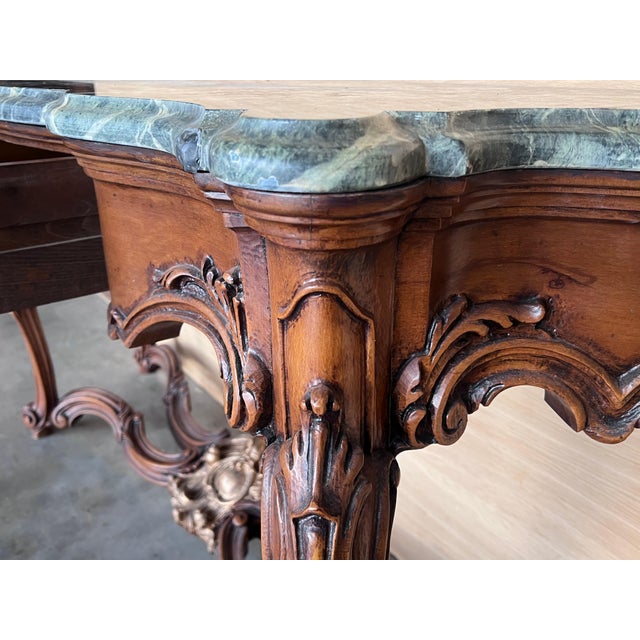 Early 20th Century Large French Regency Carved Walnut Console Table with Gilted details and drawer For Sale - Image 14 of 18