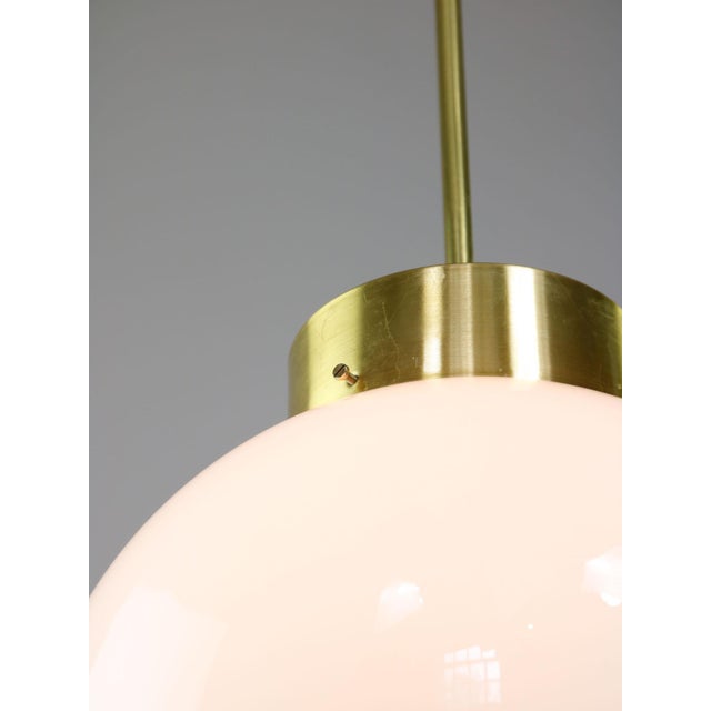 Mid-Century Italian Opaline and Brass Globe Pendant Lamp For Sale - Image 15 of 18