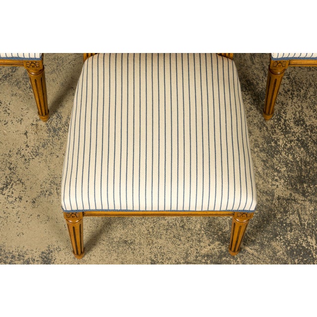 Late 19th Century Set of Eight Late 19th Century French Louis XVI Style Dining Chairs in Blue Stripe For Sale - Image 5 of 18