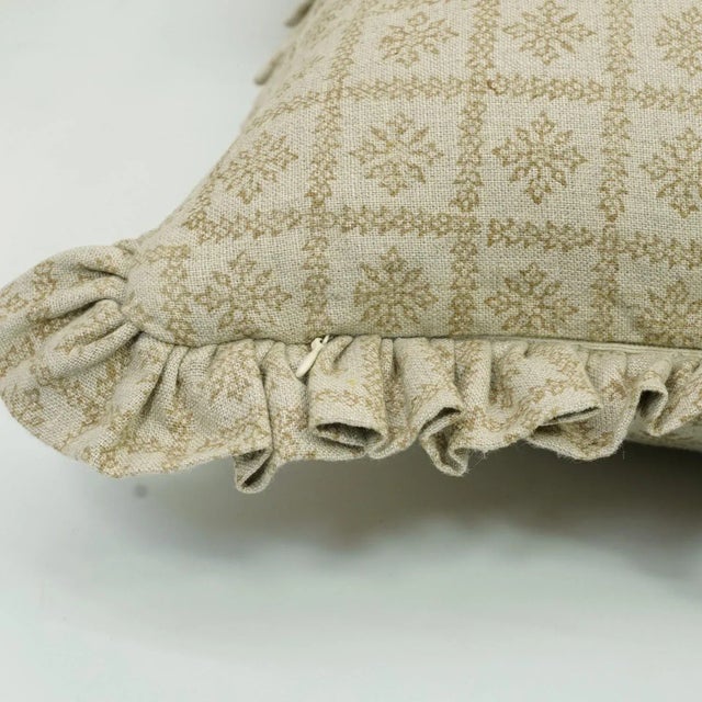 Fabdivine Elegant Block Printed Frill Cushion Cover Brown 14x20 Inch Pure Linen- Chopad For Sale - Image 4 of 5