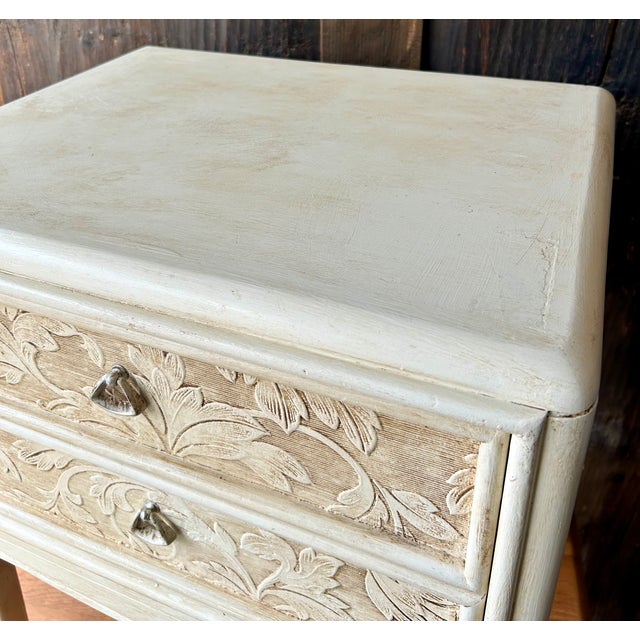 Acanthus Relief Bedside Chest A tonal masterpiece of texture and form. This vintage nightstand pairs a serene, off-white...
