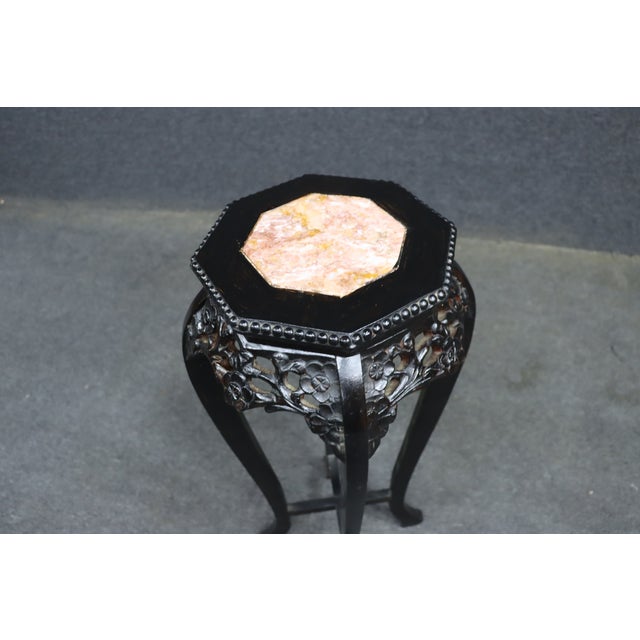 Chinese Carved Hardwood Plant Stand With Pink Marble Top For Sale - Image 9 of 9