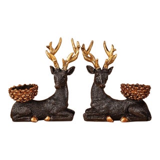Late 20th Century Pair of Gilt Bronze Deer-Form Brush Washers For Sale
