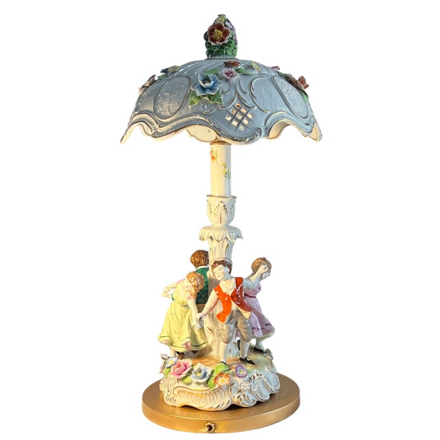 Von Schierholz Porcelain Ring Around the Rosie Children Table Lamp Floral Lithophane Shade For Sale - Image 14 of 18