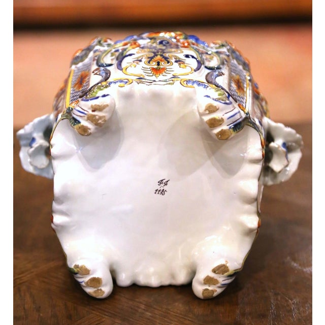 Pair 19th Century French Rouen Faience Cachepots With Applied Masks For Sale - Image 10 of 10