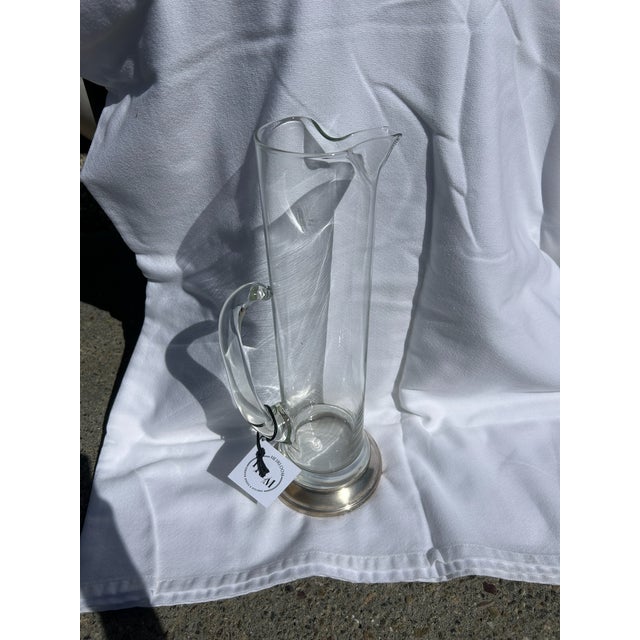 Metal Vintage Tall Clear Glass Pitcher With Silver Plate Base For Sale - Image 7 of 14