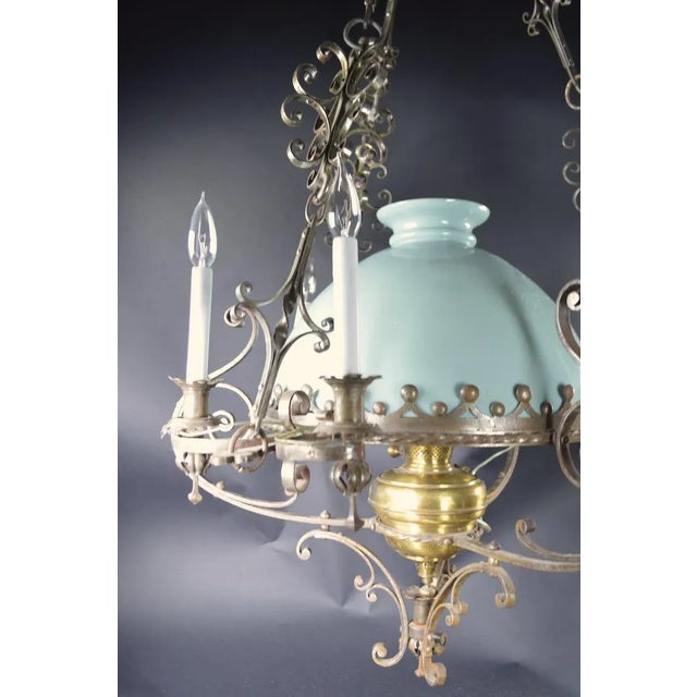 Steel Brass and Glass Oil Light Chandelier in the Spanish Style For Sale - Image 11 of 12
