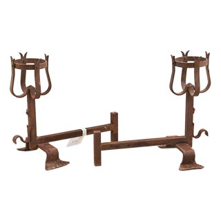 Wrought Iron Andirons, 1900s, Set of 2 For Sale