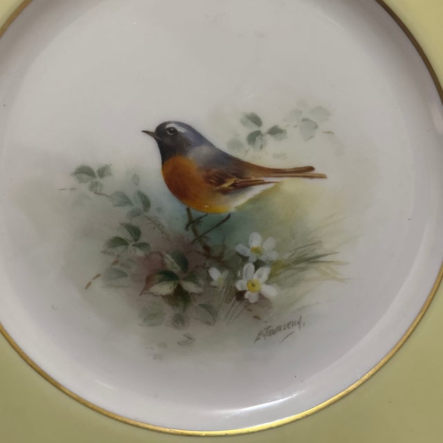English Royal Worcester Hand-Painted Bird Cabinet Plate With Yellow Border For Sale - Image 3 of 7