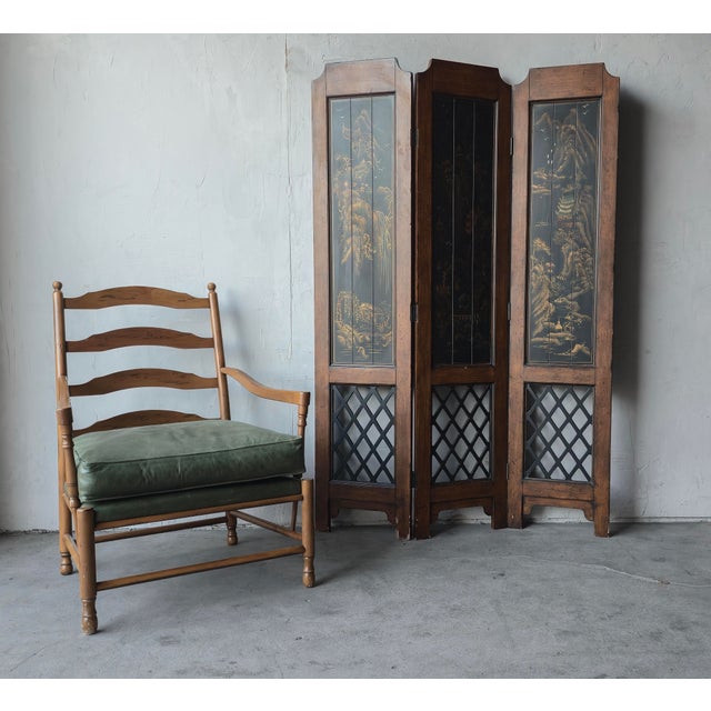 Chinoiserie Vintage Hand Painted Chinoiserie Style 3 Panel Divider Screen For Sale - Image 3 of 7