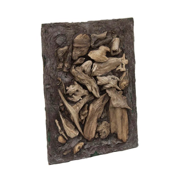 USA, 1970s Driftwood bas relief mounted on a wooden board. Purchased from the estate of the artist on Lake Michigan. Great...